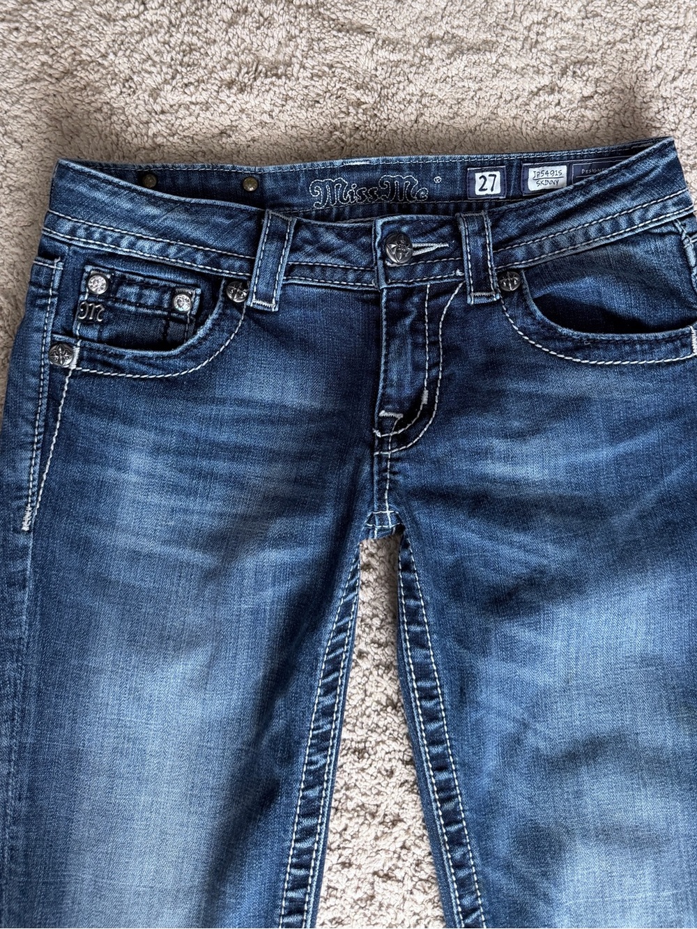 Womens Miss Me Jeans Size 27 Skinny Rhinestone y2k Embellished Blue Angel Wing - Picture 3 of 9